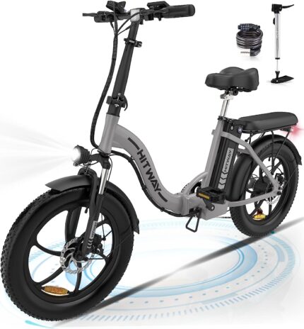 HITWAY Vélo Électrique,20" VTT Fat Bike Electrique Adulte Pliable,Batterie 36V/11,2Ah,Moteur 250W,Portée 35-90km,Shimano 7 Vitesses,E Bike Ville