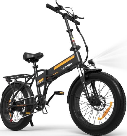 HITWAY Vélo électrique pour Adultes 20" x 4.0 Fat Tire E Bike avec Moteur 250 W, Pliable Electric Bike avec Batterie Amovible 36 V 12 Ah E Bike Longue portée pour Montagne, Plage, Neige